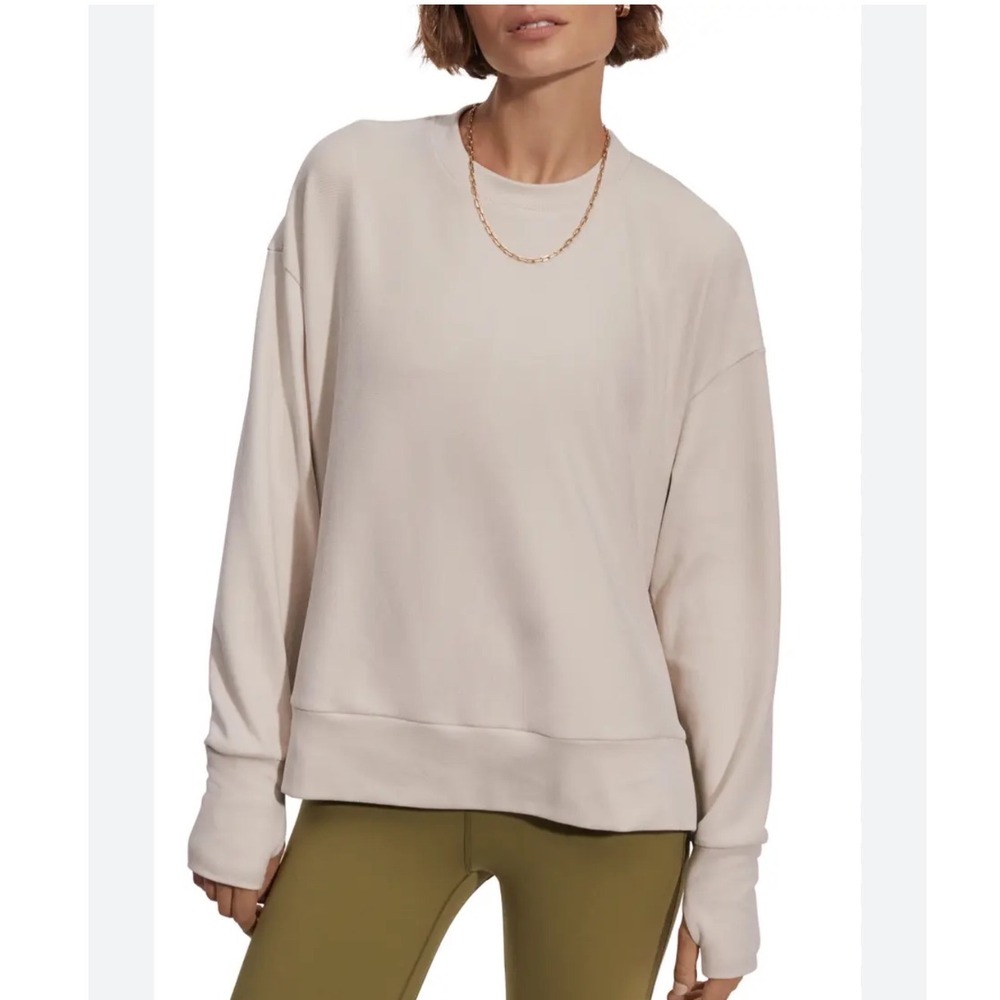 Varley Horton Side Zip Midlayer Brushed Rib Sweatshirt Beige XS VAR01743